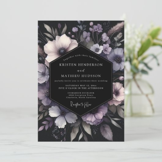 Lavender Noir Bloom Wedding 招待状 (スタンド正面)