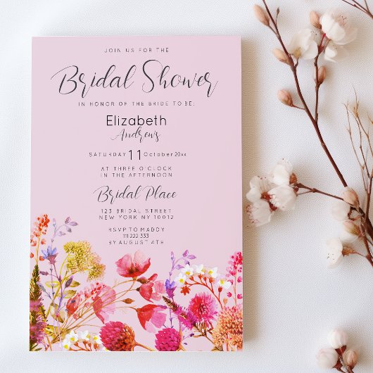 Lavender Orange Pink Yellow Floral Bridal Shower 招待状