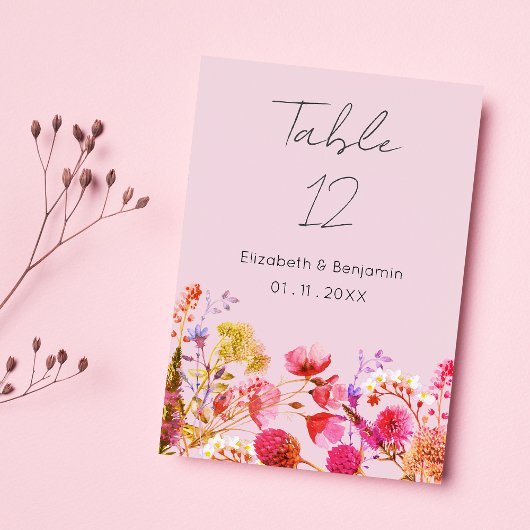 Lavender Orange Pink Yellow Floral Table Numbers 招待状