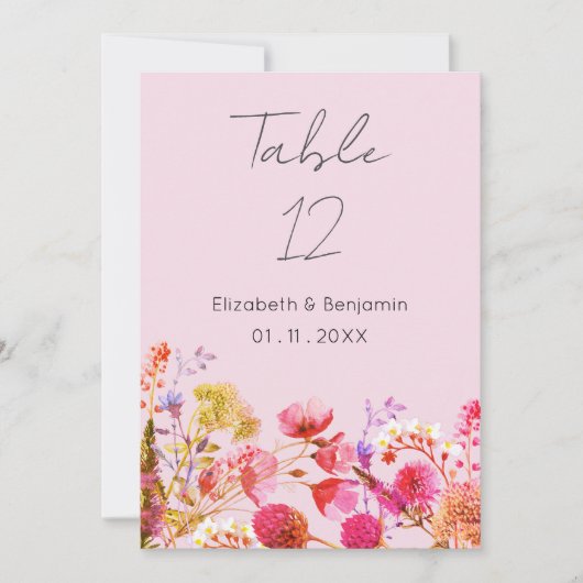 Lavender Orange Pink Yellow Floral Table Numbers 招待状 (正面)