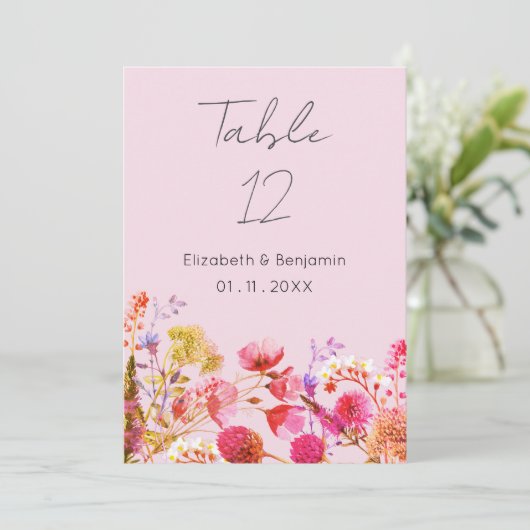 Lavender Orange Pink Yellow Floral Table Numbers 招待状 (スタンド正面)