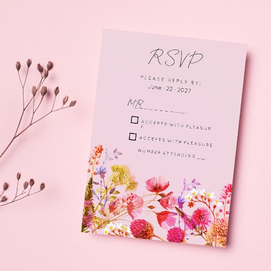 Lavender Orange Pink Yellow Summer Floral RSVP  招待状