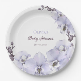 Lavender Orchid Baby Shower Paper Plates - Floral  ペーパープレート