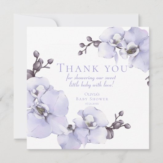 Lavender Orchid Baby Shower Thank You Card  サンキューカード (正面)