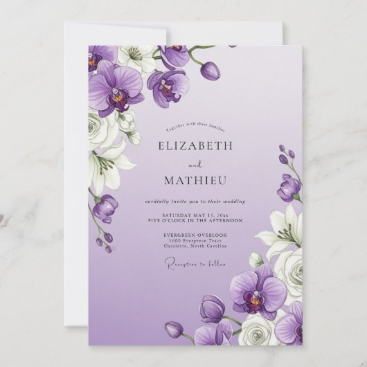 Lavender Orchid Flourish Wedding 招待状 (正面)