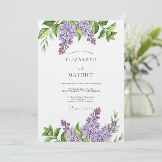 Lavender Painterly Botanical Wedding 招待状 (スタンド正面)