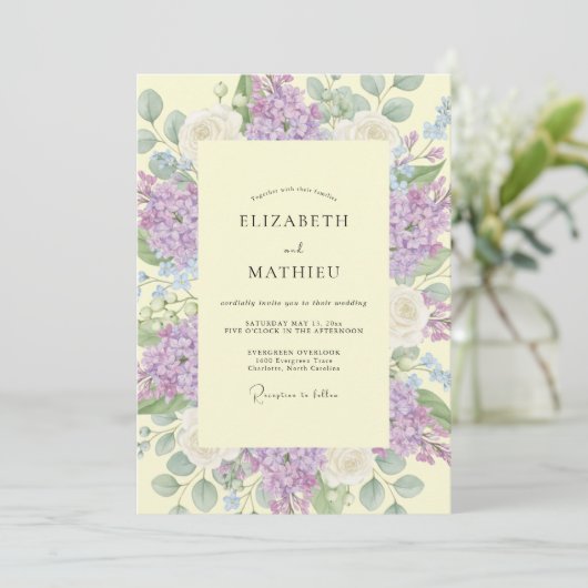 Lavender Painterly Floral Spring Wedding 招待状 (スタンド正面)
