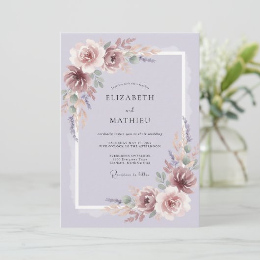 Lavender Painterly Romantic Wedding 招待状 (スタンド正面)