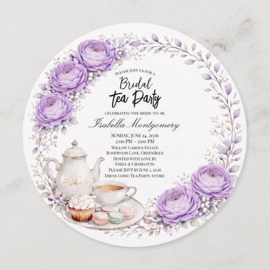 Lavender Palette Tea Party Bridal Shower 招待状 (正面)