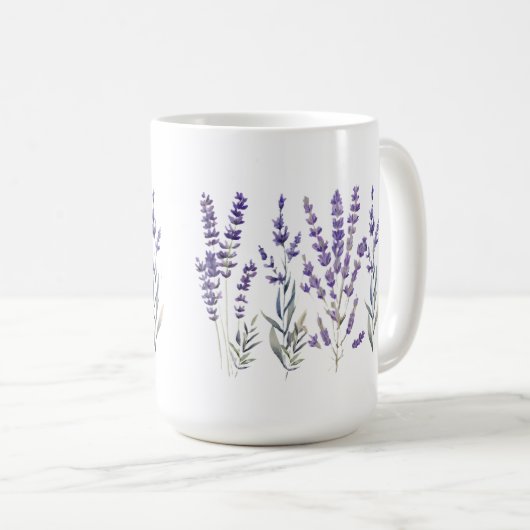 Lavender Pattern Pillar Candle コーヒーマグカップ (正面右)