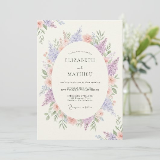 Lavender Peaceful Springtime Wedding 招待状 (スタンド正面)