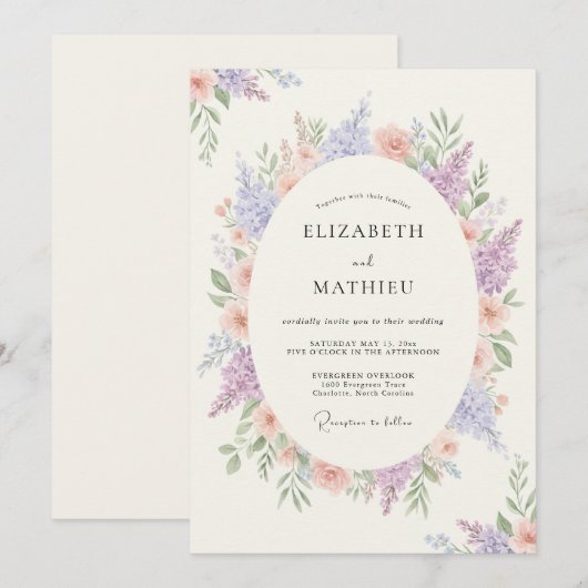 Lavender Peaceful Springtime Wedding 招待状 (正面/裏面)