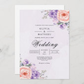 Lavender Peach Blossom Arch Wedding 招待状 (正面/裏面)