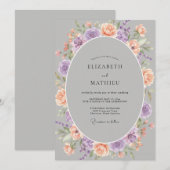 Lavender Peach Blossom Flourish Wedding 招待状 (正面/裏面)