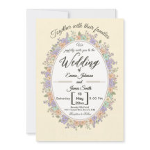 Lavender & Peach Floral Wreath Wedding Invitation
