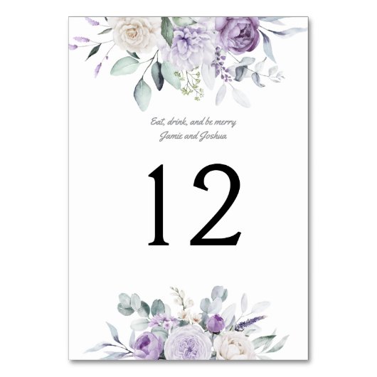 Lavender Peonies and Roses Wedding Table Number テーブルナンバー (正面)