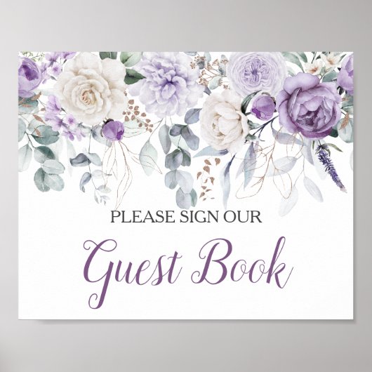 Lavender Peonies White Roses Sign Our Guest Book ポスター (正面)