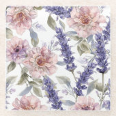 Lavender Peony Watercolor Floral Garden  ガラスコースター (正面)
