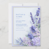 Lavender Periwinkle Gold Double Frame Wedding 招待状 (正面)