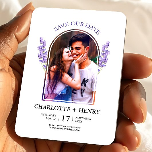 Lavender Photo Save the Date Floral Wedding マグネット