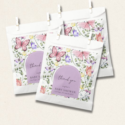 Lavender Pink Butterfly Greenery Baby Shower フェイバーバッグ
