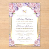 Lavender Pink Floral Gold Arch Butterfly Wedding アクリル招待状 (正面)