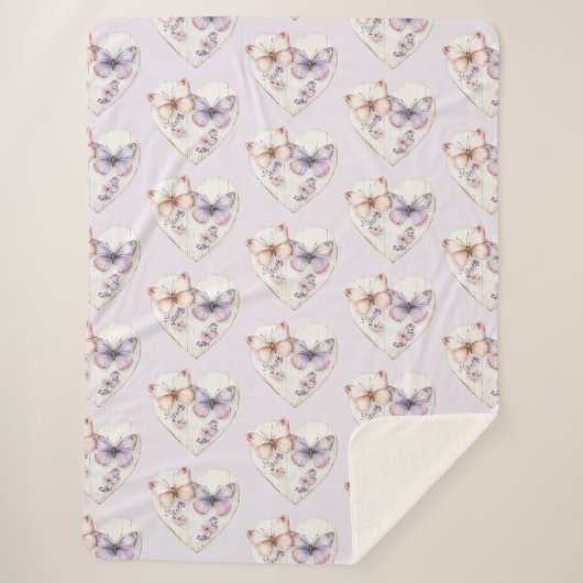 Lavender Pink Floral Heart Butterflies Birthday シェルパブランケット (正面)