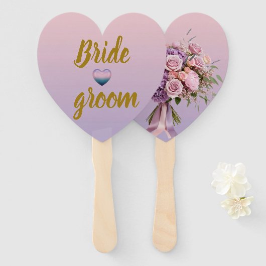 Lavender Pink Floral Heart Summer Wedding Hand Fan ハンドファン (正面&裏面)
