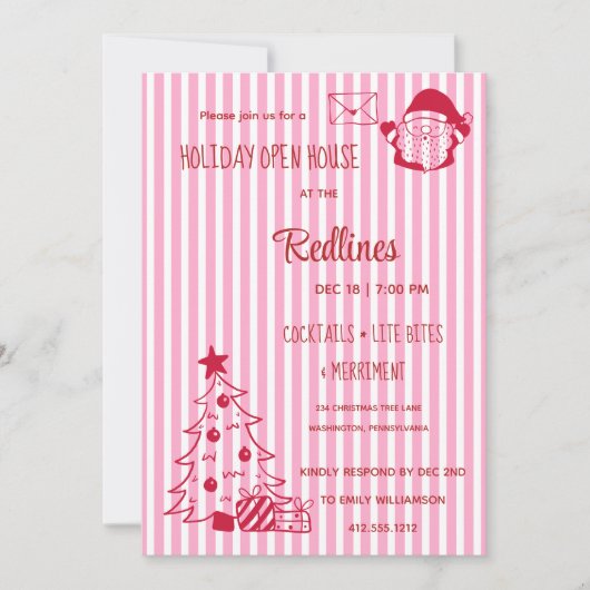 Lavender Pink Plaid Holiday Open House Invitation 招待状 (正面)
