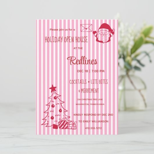 Lavender Pink Plaid Holiday Open House Invitation 招待状 (スタンド正面)