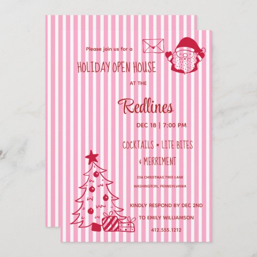 Lavender Pink Plaid Holiday Open House Invitation 招待状 (正面/裏面)