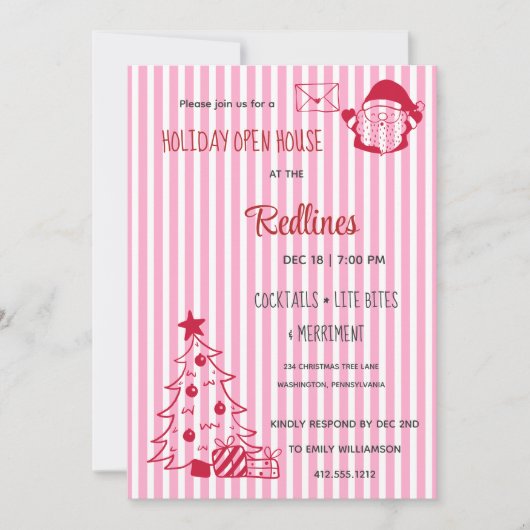 Lavender Pink Plaid Holiday Open House Invitation 招待状 (正面)