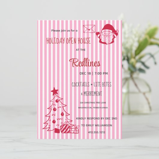 Lavender Pink Plaid Holiday Open House Invitation 招待状 (スタンド正面)