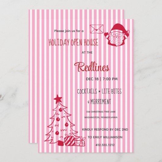 Lavender Pink Plaid Holiday Open House Invitation 招待状 (正面/裏面)