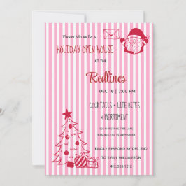 Lavender Pink Plaid Holiday Open House Invitation 招待状