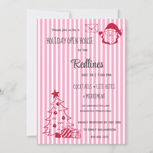 Lavender Pink Plaid Holiday Open House Invitation 招待状 (正面)