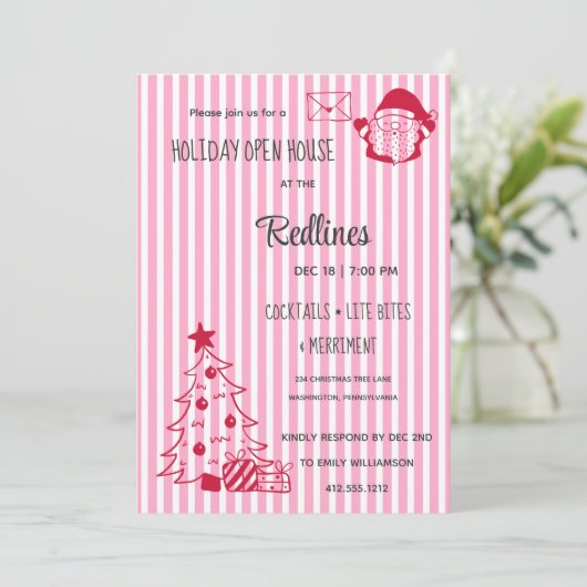 Lavender Pink Plaid Holiday Open House Invitation 招待状 (スタンド正面)