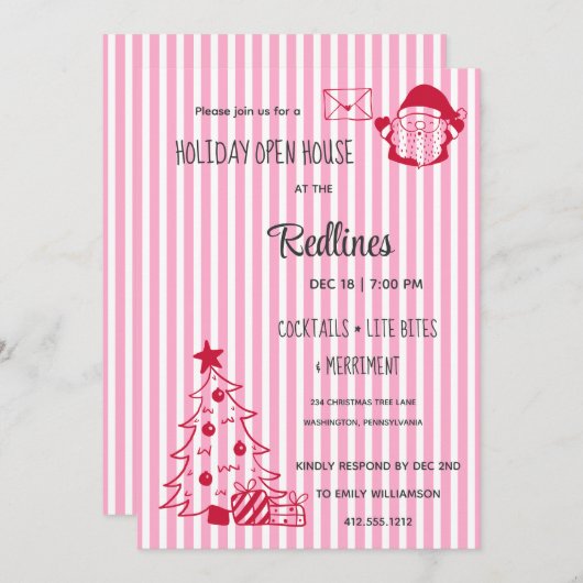 Lavender Pink Plaid Holiday Open House Invitation 招待状 (正面/裏面)