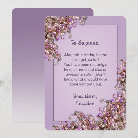 Lavender Pink Spring Lilacs Birthday Card 招待状 (正面/裏面)