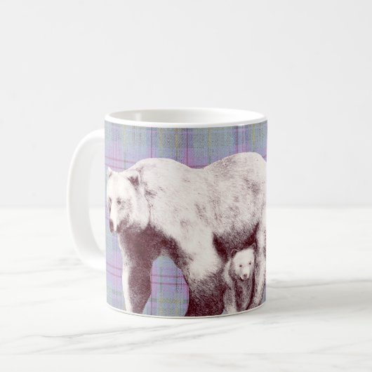 Lavender Plaid Momma Bear コーヒーマグカップ (正面左)