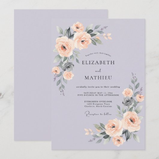 Lavender Polished Spring Wedding 招待状 (正面/裏面)