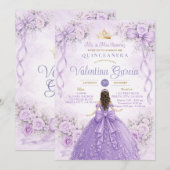 Lavender Princess Quinceañera Purple Lilac 招待状 (正面/裏面)