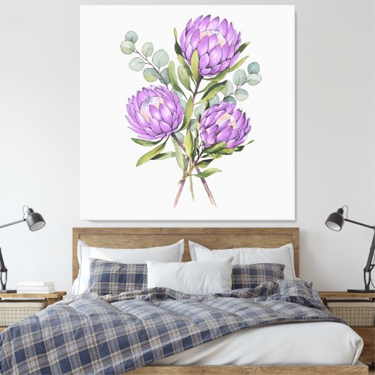 Lavender Protea Botanical Watercolor キャンバスプリント (インサイチュ (寝室))