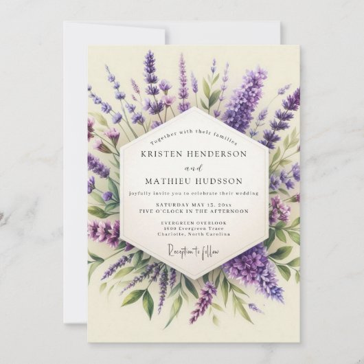 Lavender Provençal Flora Wedding 招待状 (正面)