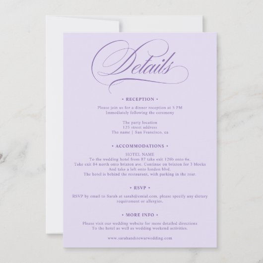 Lavender Purple all in one calligraphy wedding 招待状 (裏面)