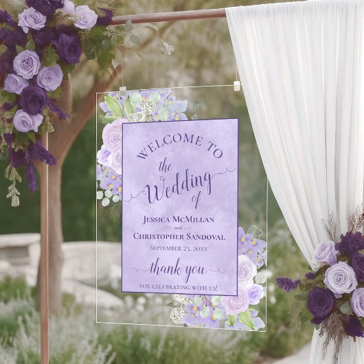 Lavender Purple Boho Chic Floral Wedding Welcome アクリルサイン