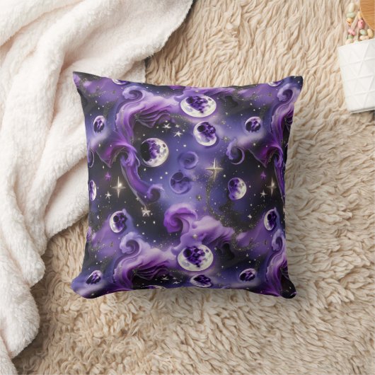 Lavender Purple Celestial Moon Phases Throw Pillow クッション (ブランケット)