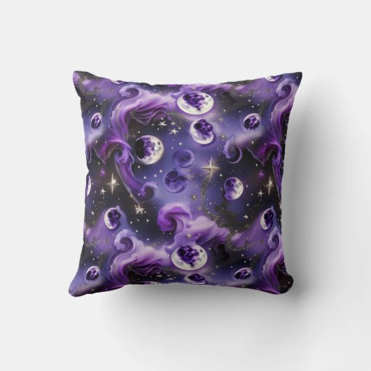 Lavender Purple Celestial Moon Phases Throw Pillow クッション (裏面)