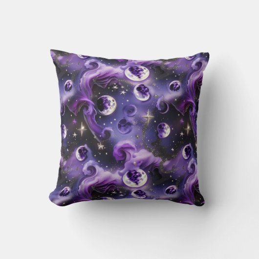 Lavender Purple Celestial Moon Phases Throw Pillow クッション (正面)