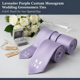 Lavender Purple Custom Monogram Wedding Groomsmen  ネクタイ